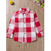 lovely Stylish Shirt Collar Grid Print Red And Whi