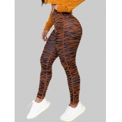 Lovely Street Striped Print Brown Leggings