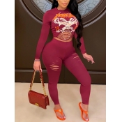 LW Letter Print Ripped Pants Set