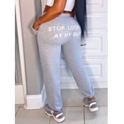 Lovely Street Letter Print Grey Pants