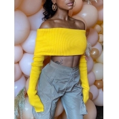 Lovely Trendy Dew Shoulder Yellow Sweater