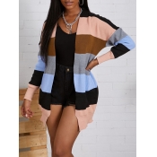 Lovely Casual Striped Patchwork Khaki Cardigan