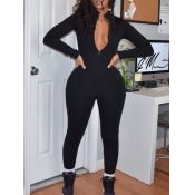 Lovely Plus Size Sportswear Zipper Design Black On