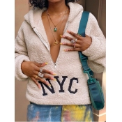Lovely Trendy Hooded Collar Letter Print Zipper De