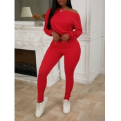 lovely Leisure O Neck Basic Skinny Red Two Piece P
