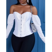 Lovely Sexy Dew Shoulder Skinny White Blouse