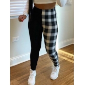 Lovely Casual Grid Print Patchwork Black Pants
