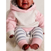 Lovely Casual Hooded Collar Striped Patchwork Pink