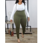 Lovely Casual O Neck Basic Skinny Green Plus Size 