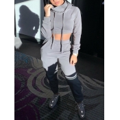 Lovely Casual Turtleneck Drawstring Grey Two Piece