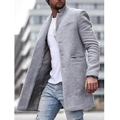 Lovely Casual Mandarin Collar Basic Grey Men Wool