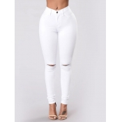 LW Trendy Hollow-out White Jeans