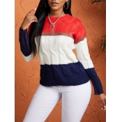Lovely Leisure O Neck Patchwork Red Sweater