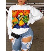 Lovely Casual Hooded Collar Print Light Grey Hoodi