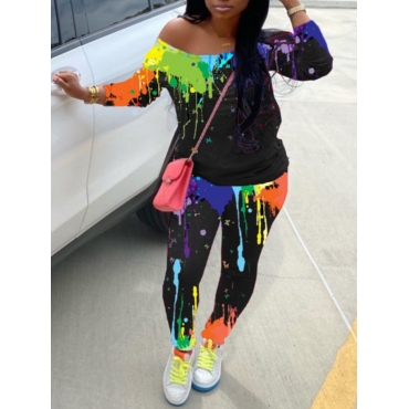 

LW Leisure Graffiti Print Black Two Piece Pants Set