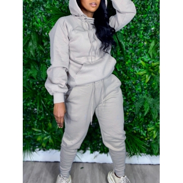 

LW Hooded Collar Drawstring Tracksuit Set, Light grey