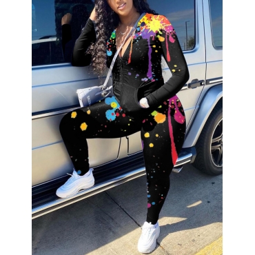 

LW Plus Size Print Pants Regular Tracksuit Set, Black