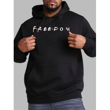 

LW Men Hooded Collar Letter Print Oversized Hoodie, Black