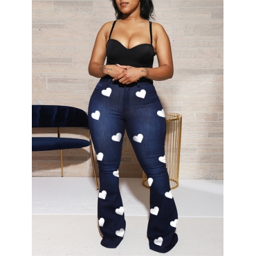 

LW Plus Size Heart Print Jeans, Deep blue