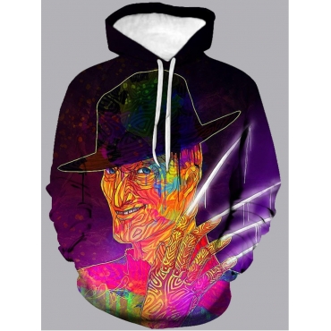 

LW Men Hooded Collar Cartoon Print Hoodie, Multi