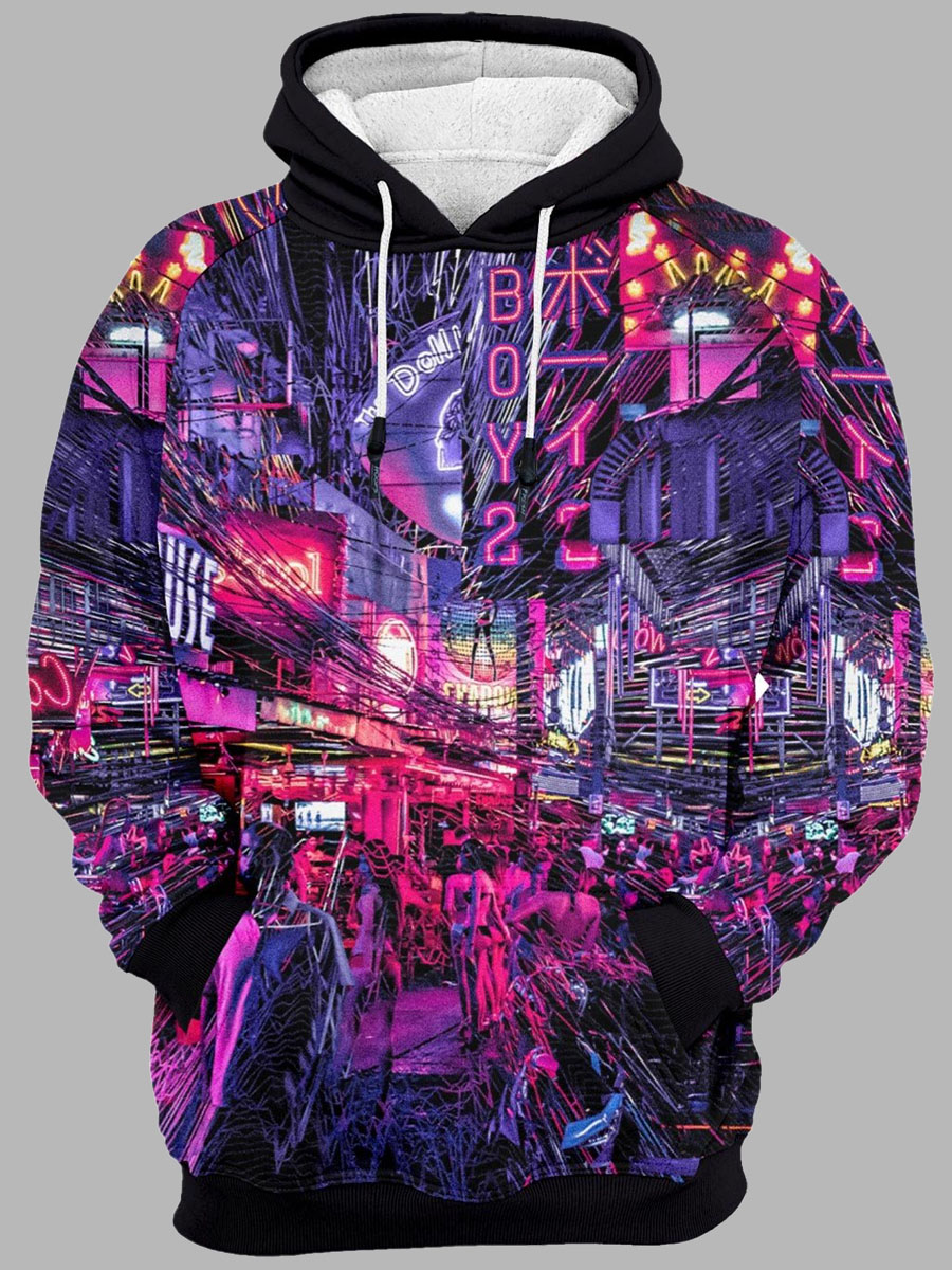 

lovely Street Hooded Collar Print Multicolor Plus Size Hoodie, Multi