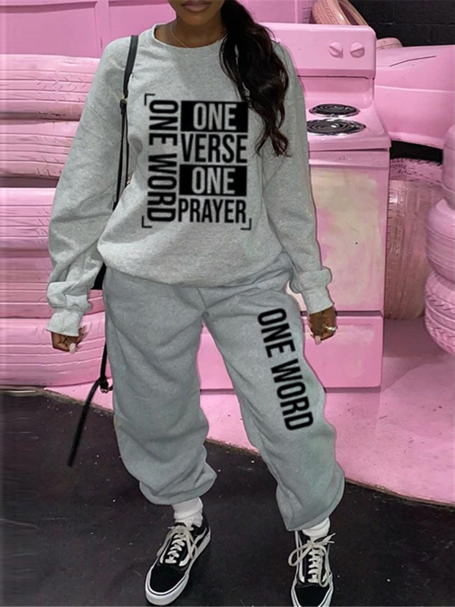

Lovely Casual Letter Print Grey Two Piece Pants Set