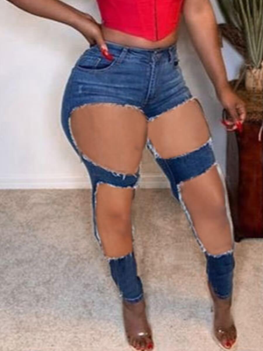 

Lovely Street Broken Holes Blue Jeans