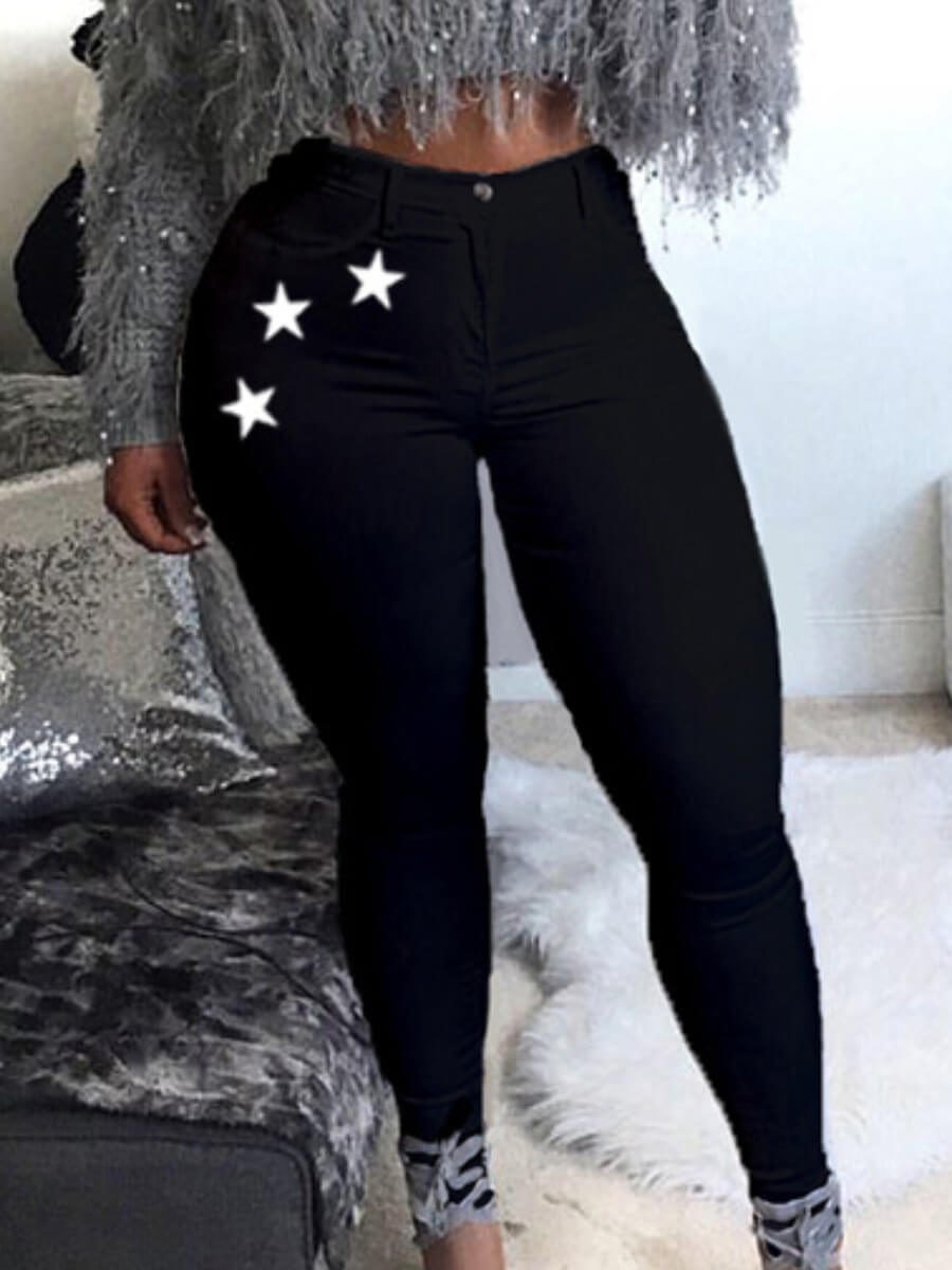 

Lovely Casual Pentagram Print Black Jeans