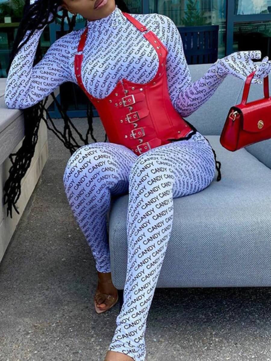 

Lovely Sportswear Letter Print Skinny White One-piece Jumpsuit