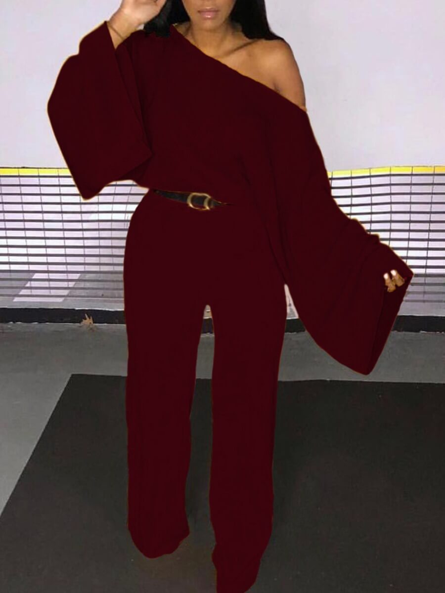 

Lovely Casual Loose Wine Red Two Piece Pants Set