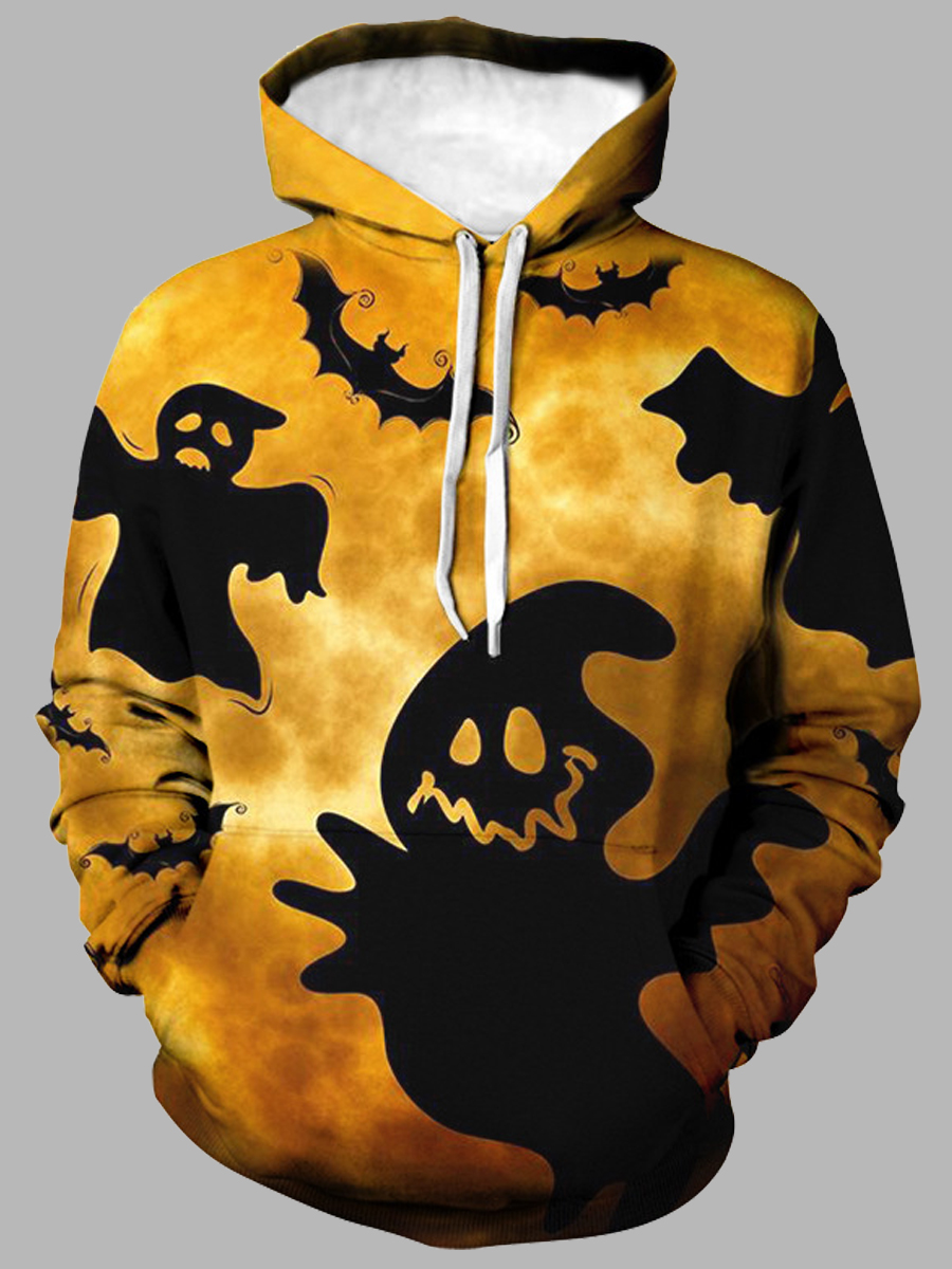 

lovely Street Hooded Collar Print Yellow Men Hoodie