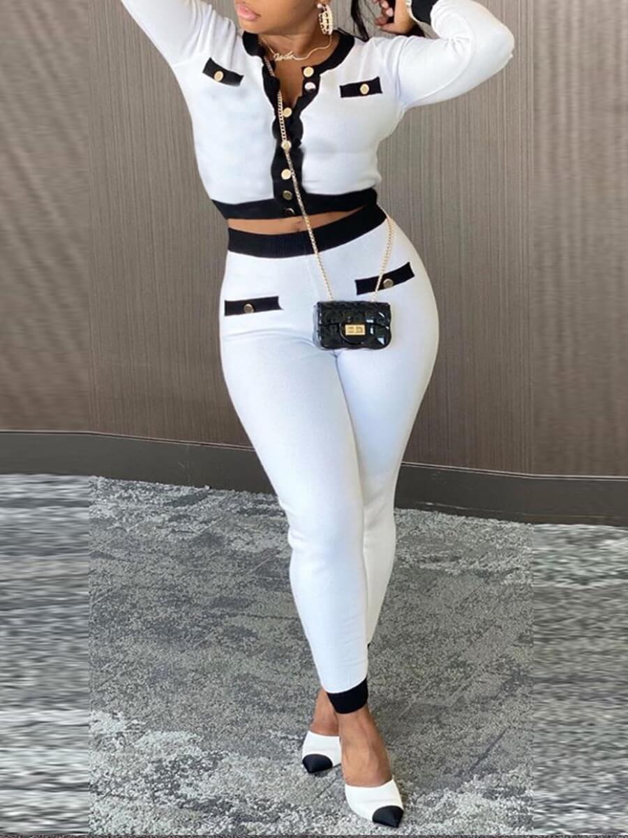 

Lovely Stylish Patchwork White Two Piece Pants Set