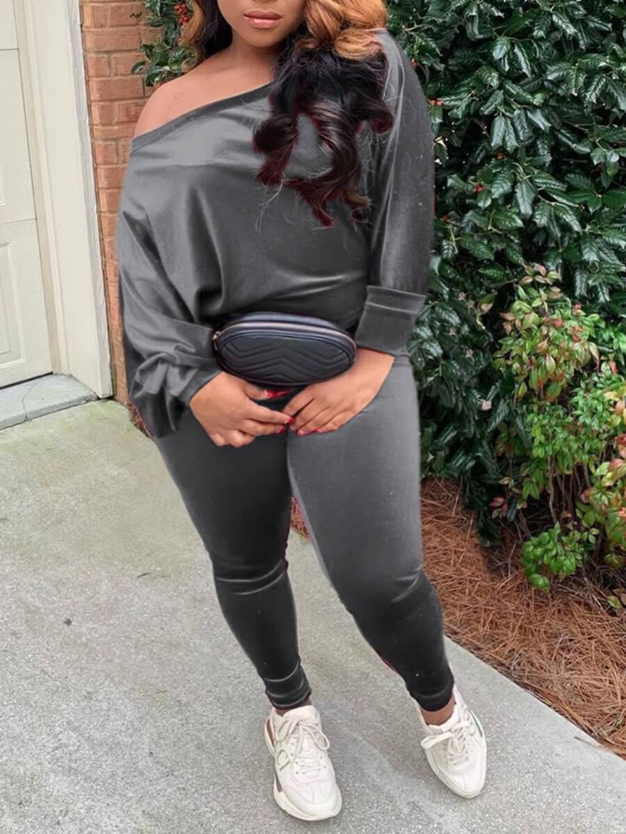 

Lovely Casual Basic Skinny Grey Plus Size Two-piece Pants Set