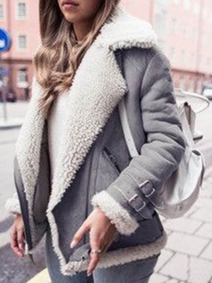 

Lovely Street Turndown Collar Patchwork Grey Plus Size Coat