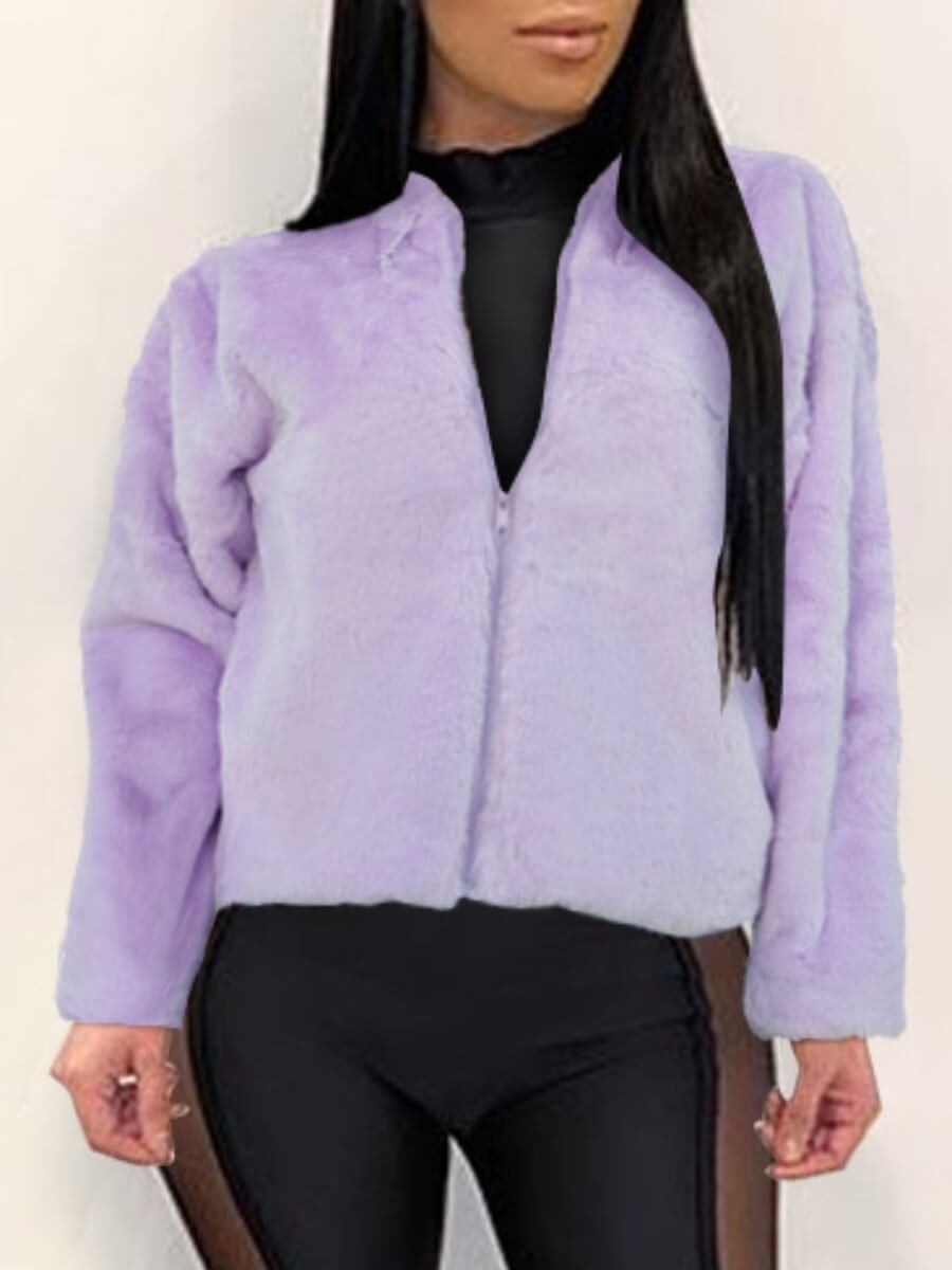 

Lovely Casual Hooded Collar Zipper Design Purple Coat