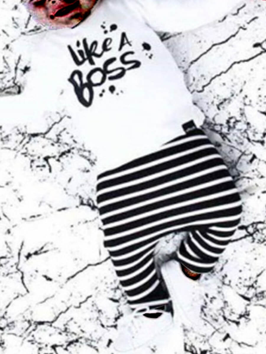 

Lovely Casual O Neck Letter Print White Boy Two-piece Pants Set