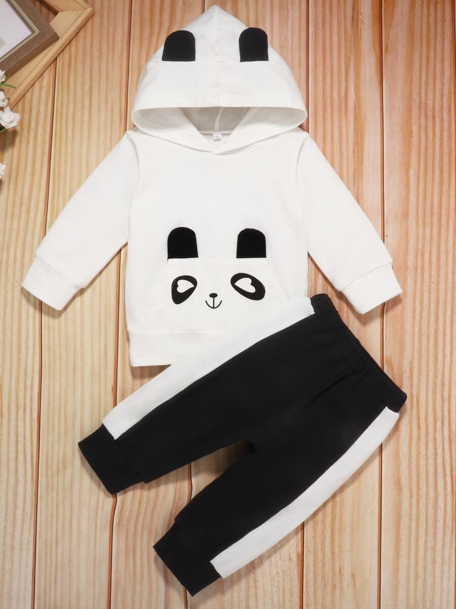 

Lovely Sweet Hooded Collar Print White Boy Two-piece Pants Set