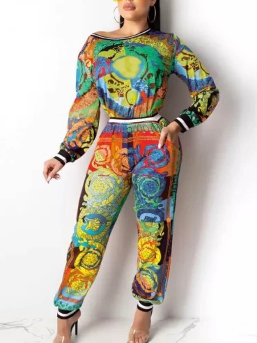 

Lovely Stylish Print Loose Multicolor One-piece Jumpsuit, Multi