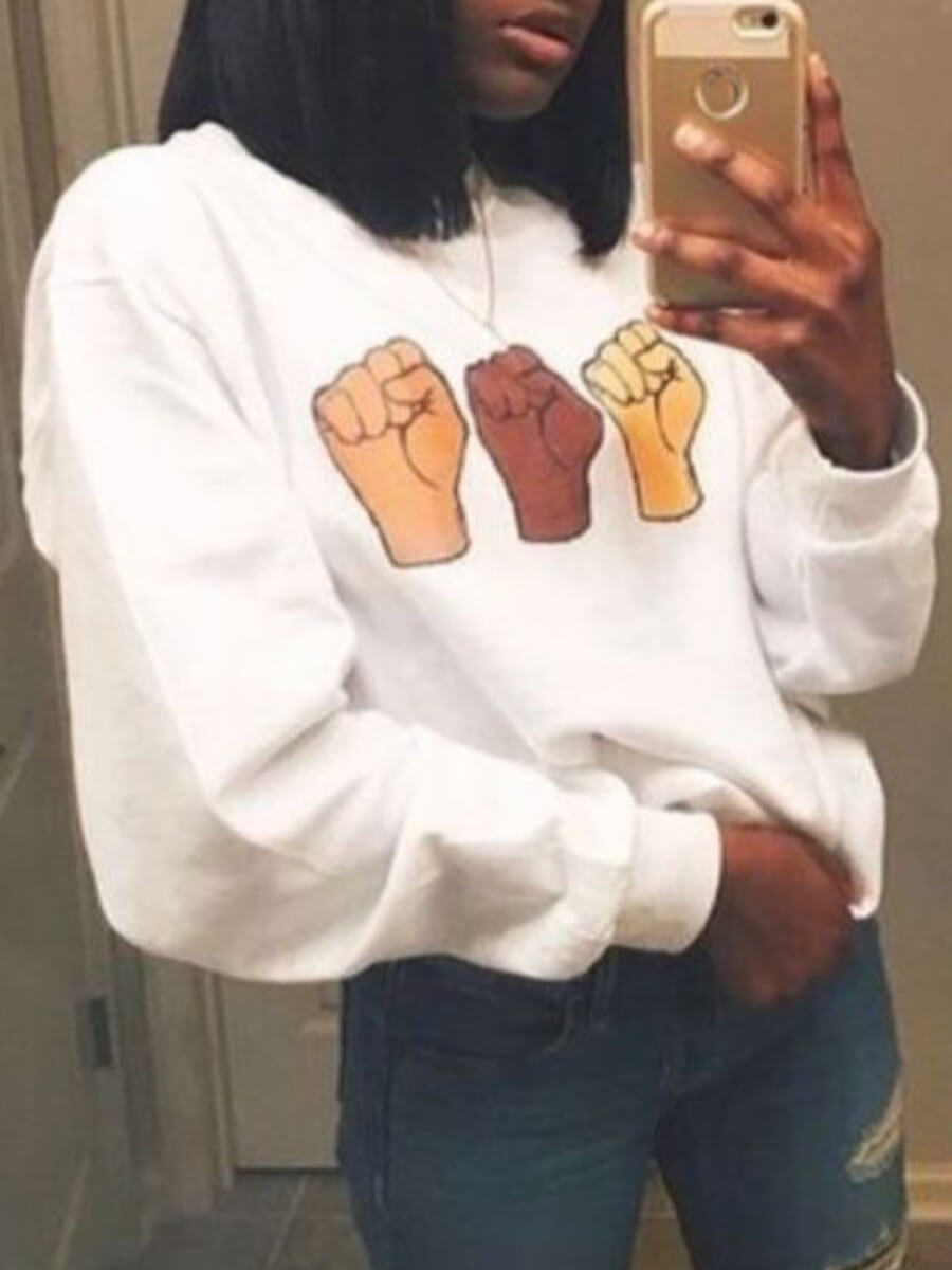 

Lovely Casual O Neck Print White Hoodie