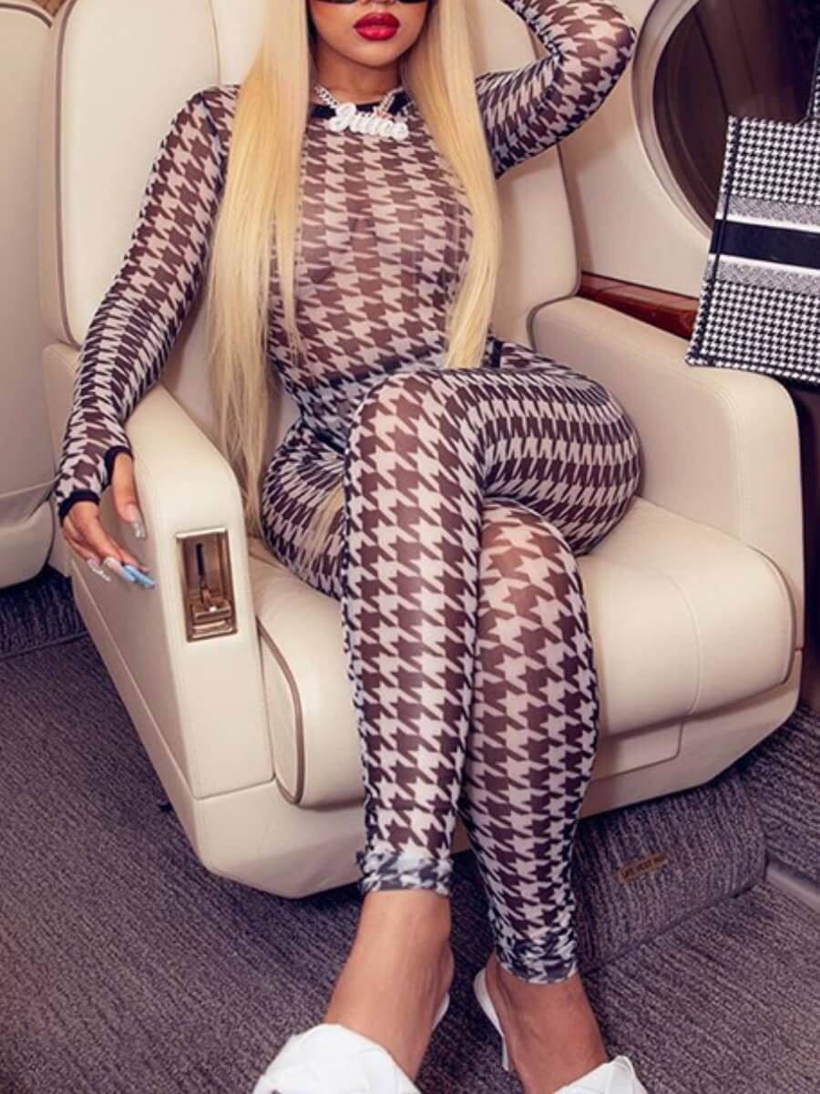 

Lovely Stylish Print Skinny Black And White One-piece Jumpsuit