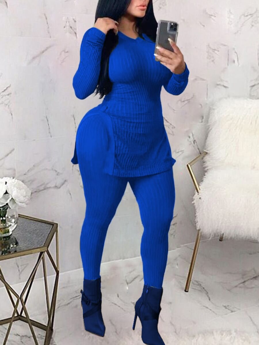 

Lovely Casual Basic Skinny Blue Plus Size Two-piece Pants Set