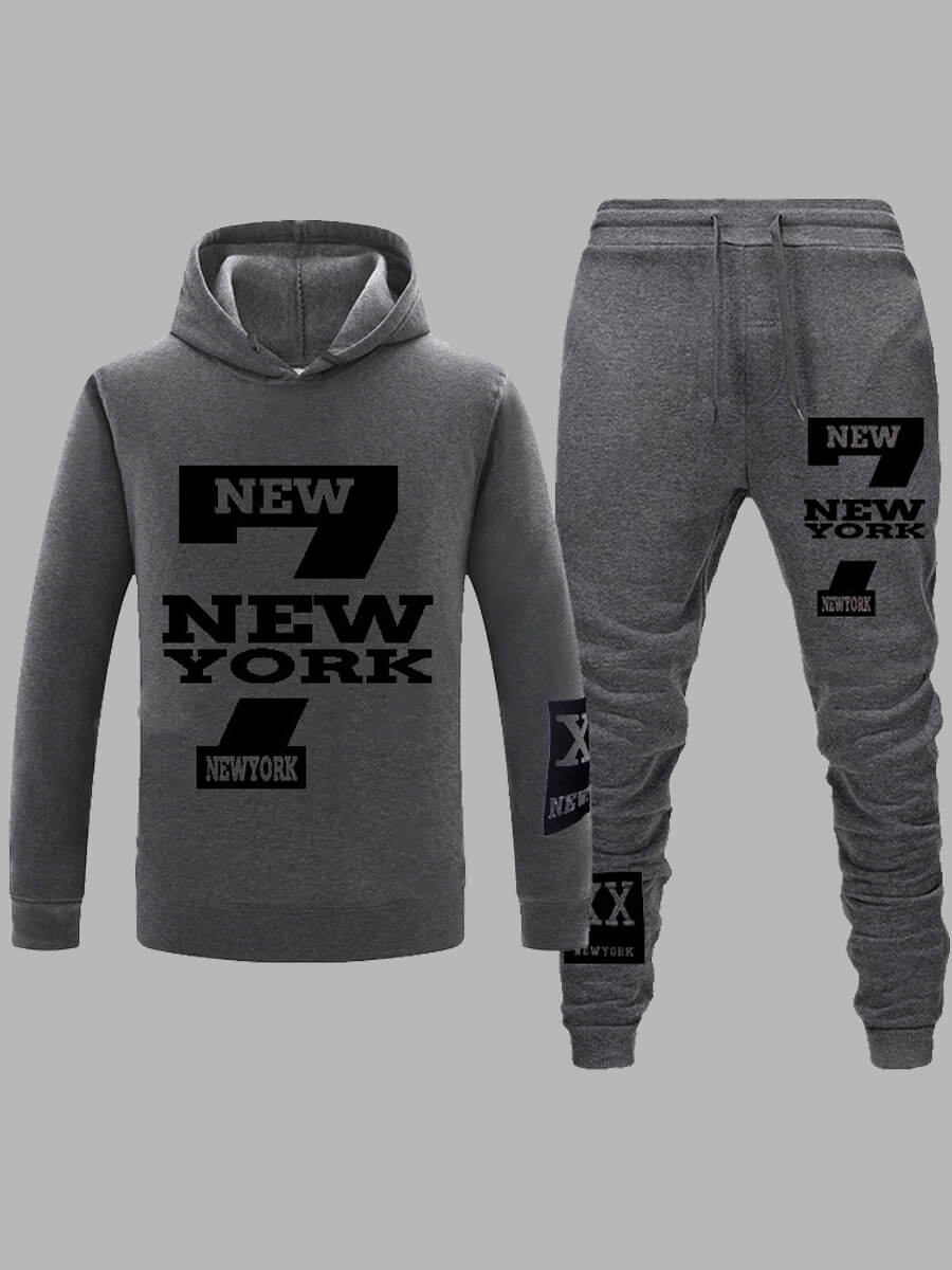 

Lovely Men Casual Hooded Collar Print Dark Grey Two-piece Pants Set