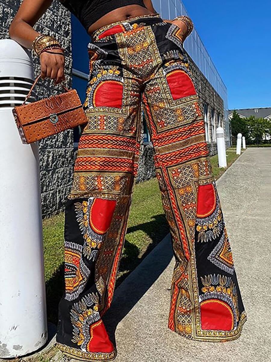 

Lovely Bohemian Print Loose Black Pants