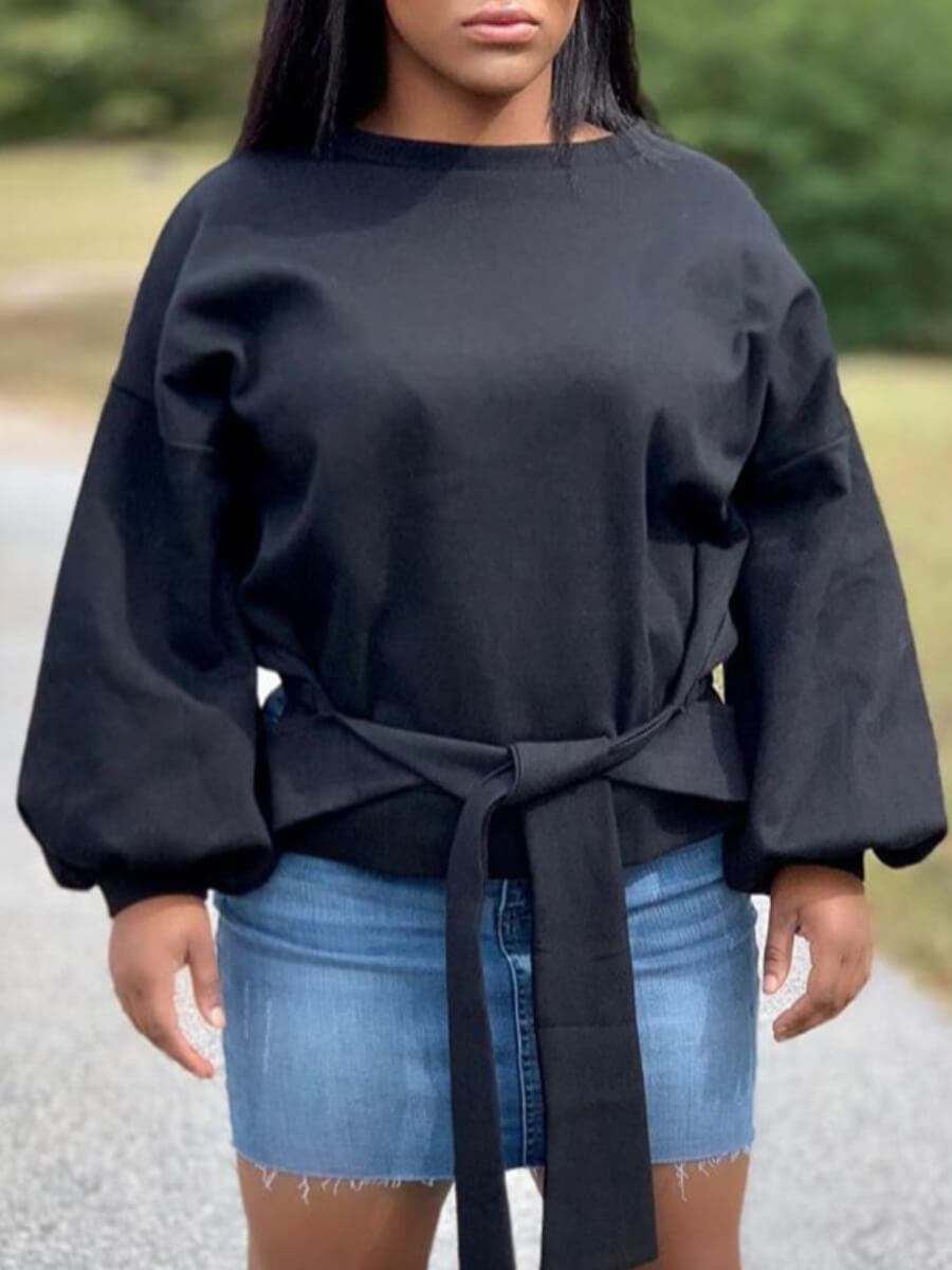 

Lovely Casual O Neck Lace-up Black Hoodie