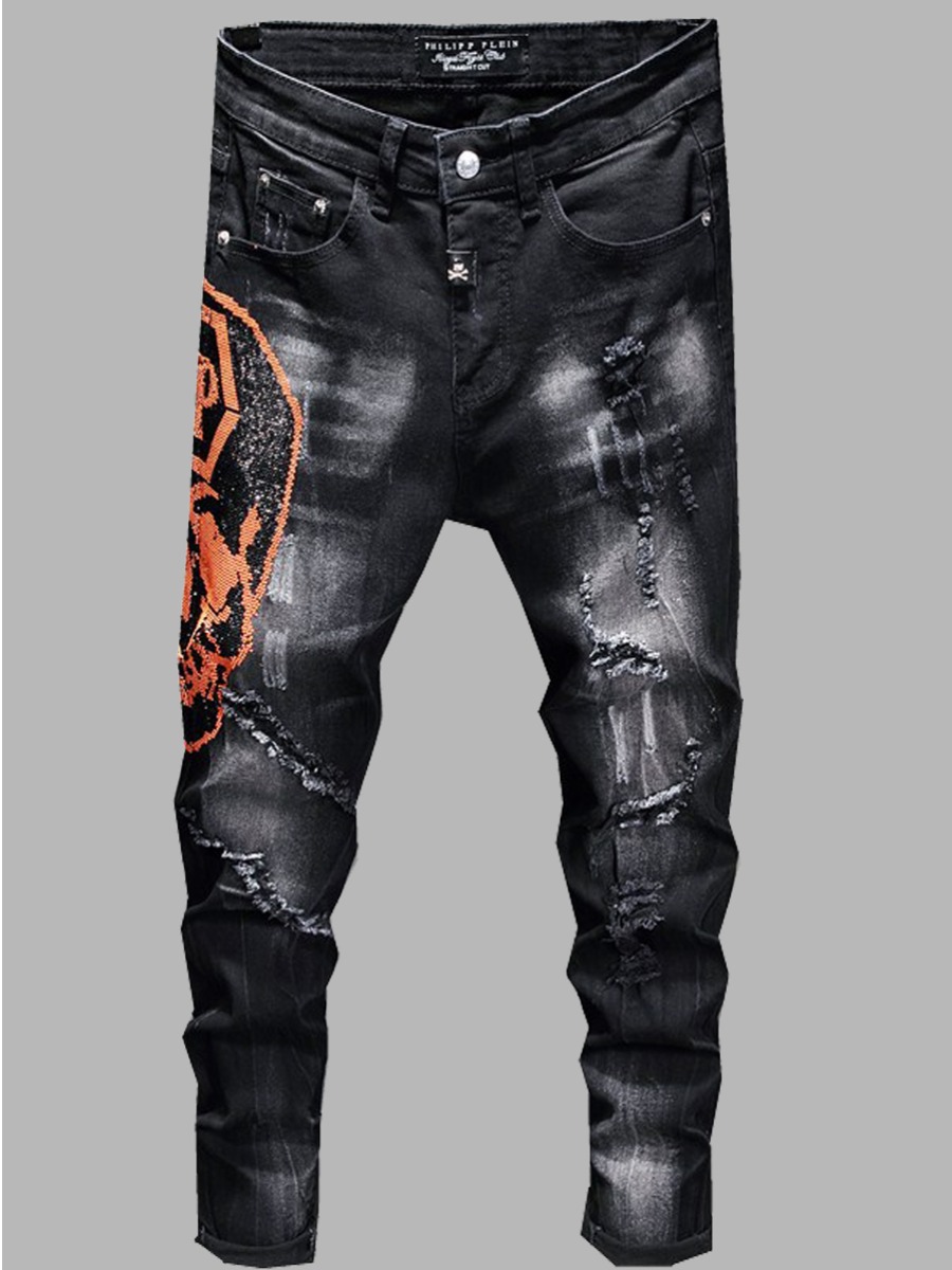 

lovely Street Print Skinny Black Men Jeans