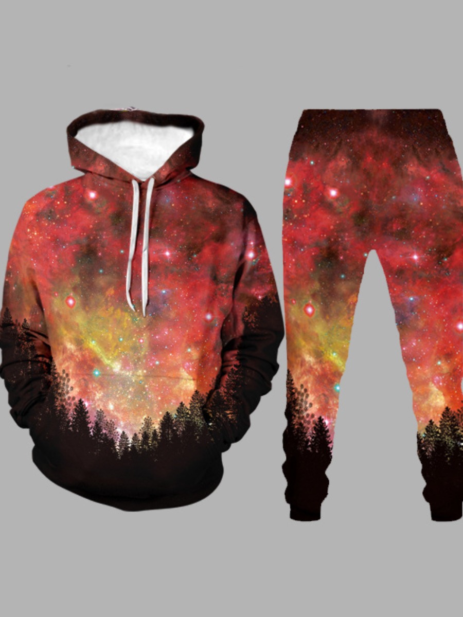 

lovely Street Hooded Collar Starry Sky Print Multicolor Men Two-piece Pants Set, Multi
