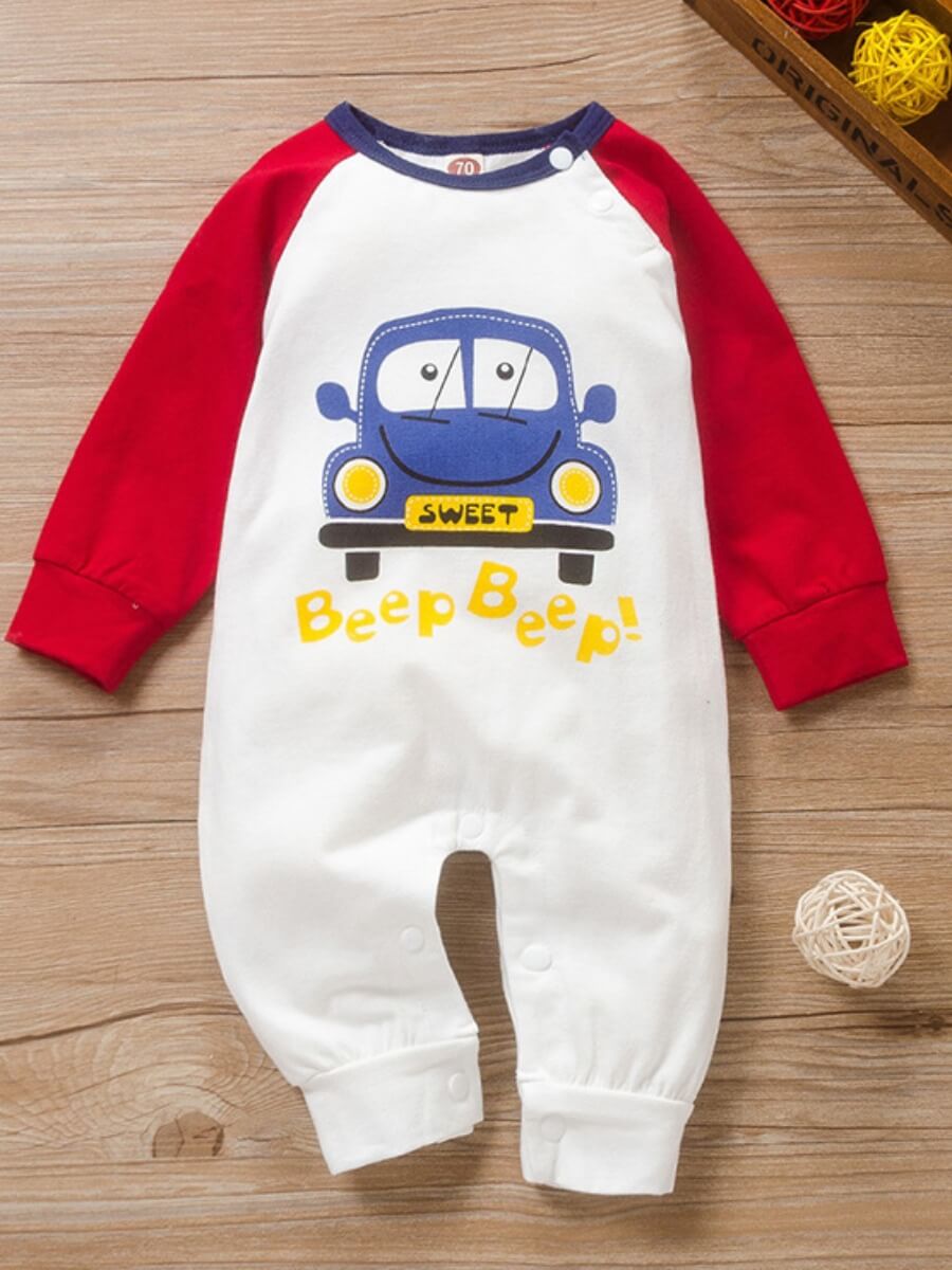 

Lovely Stylish O Neck Print Patchwork White Boy One-piece Jumpsuit