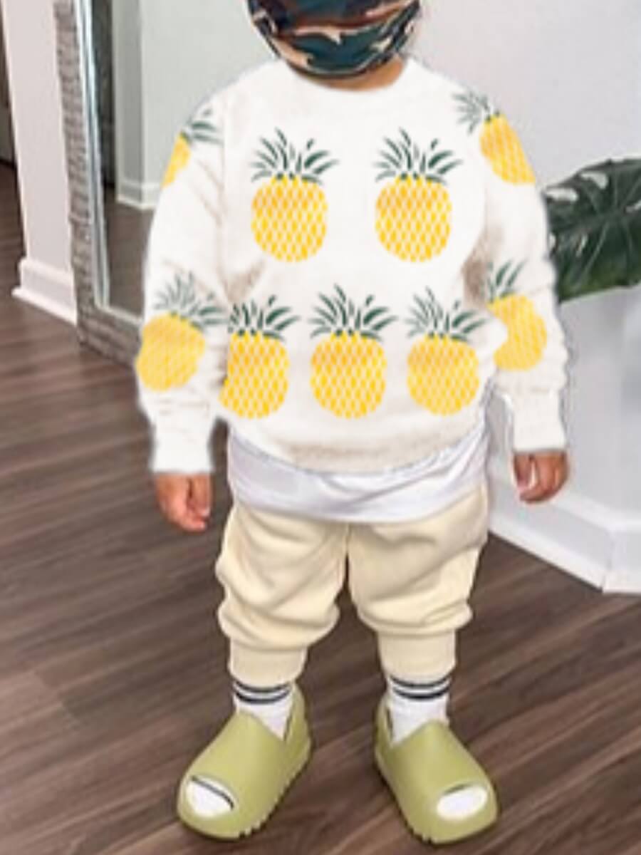 

Lovely Casual O Neck Pineapple Print White Boy Hoodie