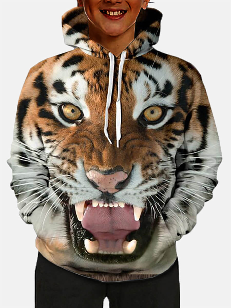 

Lovely Trendy Hooded Collar Tiger Stripes Boy Hoodie