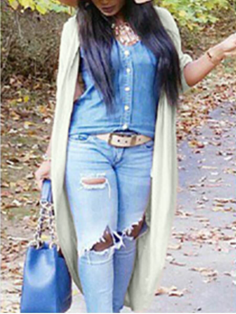 

Lovely Casual Basic Loose Cream-colored Coat